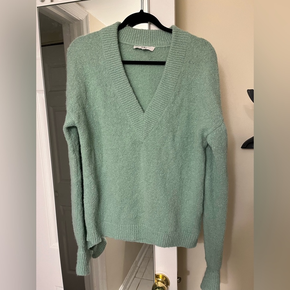 Tibi Sea Foam Green V-Neck Sweater